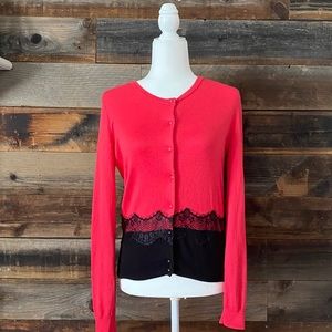 New York & Company Cardigan with Lace Border